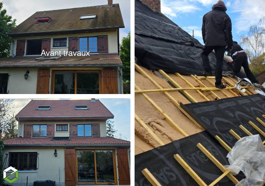 Réfection toiture et isolation sarking à Maurecourt Réfection complète d'une toiture en tuiles mécaniques PV10 avec isolation par l'extérieur à Maurecourt 78780