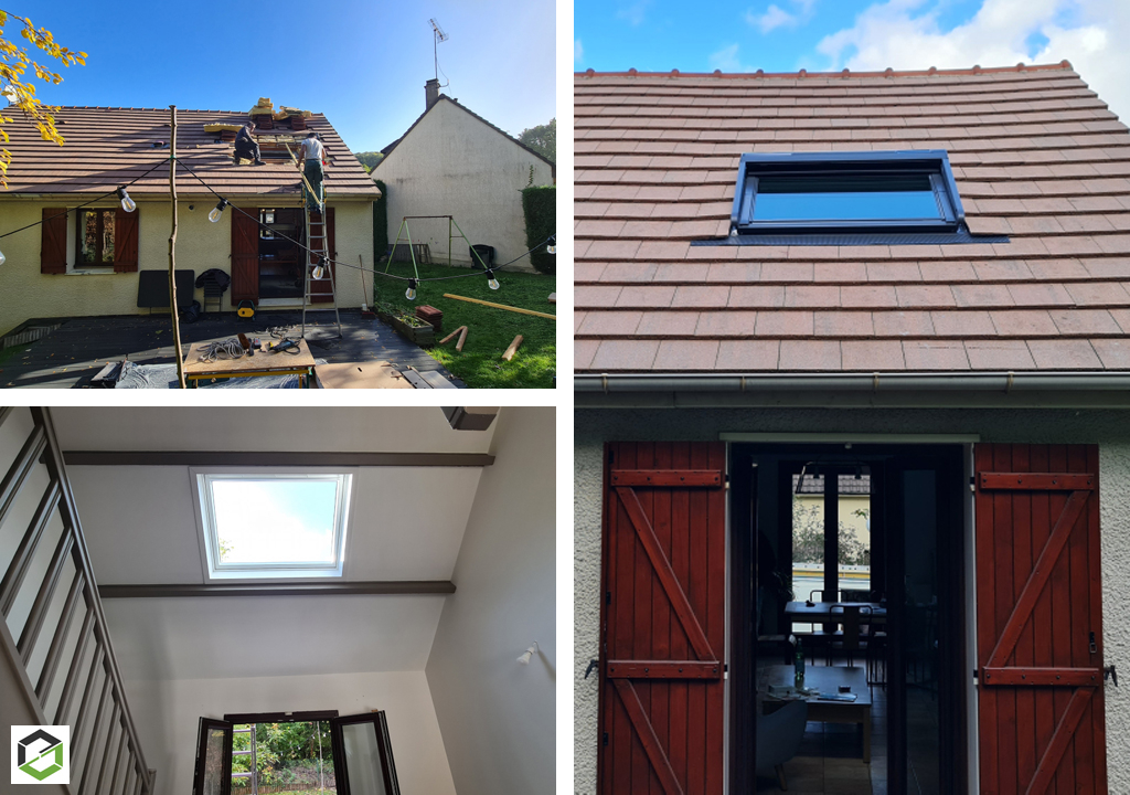 Fen&ecirc;tre de toit VELUX pos&eacute;e dans une nouvelle ouverture de toiture par Mignot Couverture