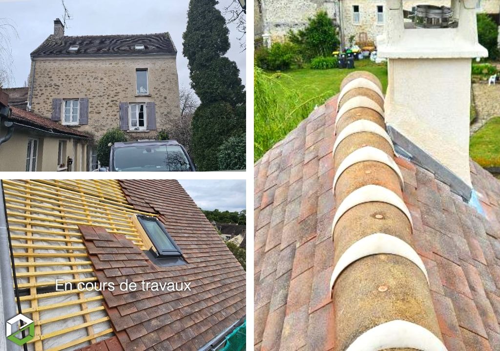 Entreprise de couverture &agrave; Sagy 95450 r&eacute;alisant la r&eacute;fection d&rsquo;une toiture en tuiles plates avec isolation, Velux et fa&icirc;tage &agrave; sec