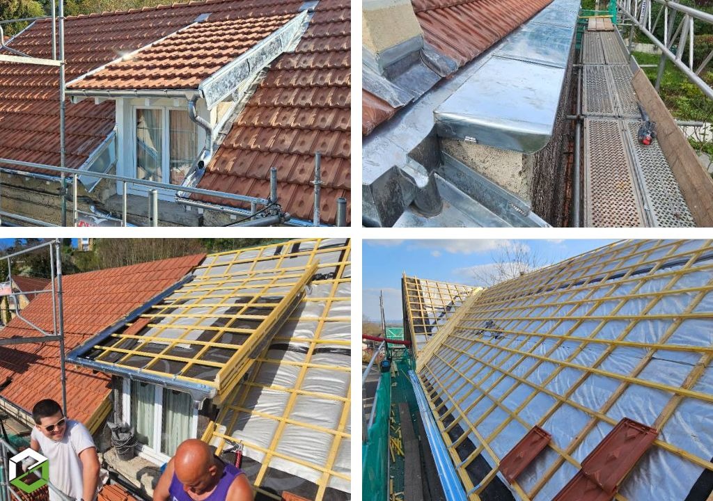 Rénovation de toiture en tuile mécanique à Vaux-sur-Seine 78 Couvreur à Vaux-sur-Seine 78 réalisant une rénovation complète de toiture en tuile mécanique avec isolation en rampant et zinguerie zinc naturel